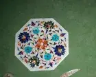 12" white Marble octagonal Coffee Table Top Border Design Inlay lapis Side Table
