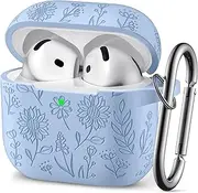 for Airpods 4 Case(2024), Getino Flower Engraved Case Compatible with Apple Airpods 4th Generation Case for Women Men, Cute Soft Silicone Full Protective Case Cover Front LED Visible, Lalic