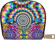 [EdWal] Abstract Mushroom Colorful Mandala Print Card Holder Unisex Credit Card Case for Men and Women Leather Card Holder, Slim Business Card, White, One Size