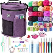 [MIAOKE] 79pc Crochet Kit, Large Knitting Bag Yarn Storage Organizer, Crocheting Starter Kits with Waterproof Bag, Beginner Knitting Accessories Set, for Beginners Adults Travel Crochet Supplies
