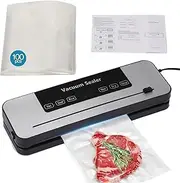 Vacuum Sealer Machine for Food Preservation - Food Saver Vacuum Sealer with 100 Vacuum Seal Bags, Dual Dry/Wet Sealing Modes, Built-in Cutter & Strong Suction Power (Silver)