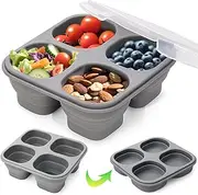 Juome Silicone Reusable Snack Containers with Lids, Foldable 4 Compartment Snack Containers for Kids, Leakproof Divided Food Storage Containers Condiment Box Sauce Cups for School, Travel, Home