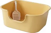 Leefasy Cat Litter Basin Cat Litter Box with High Side Splashproof Kitty Litter Pans Open Top Pet Litter Tray for Small and Large Cats, Yellow