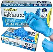 Zestex Nitrile Total Cleaning, Latex-free & Powder-free, Non-Sterile Food Safe Cleaning Disposable Glove, Blue, Large, Case/100