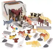 Terra by Battat – Farm Animal Figurines & Accessories – 60Pc Toy Animal Bucket