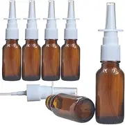 UPSTORE 6 Pcs (20ml/0.67oz) Amber Round Empty Glass Nasal Spray Bottle with Press Spray Head Refillable Portable Fine Mist Sprayers Containers Pot Travel Sub Bottling for Colloidal Silver Saline