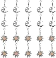 [CHGCRAFT] 20 Pcs 2 Style Sun Charms Moon Pendant with Lobster Claw Clasps Alloy Sun and Moon Charm Pendant for Bracelet Necklace Keychain Making Antique Silver