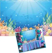 10x6.5ft Under The Sea Backdrop Colorful Reefs and Algae Decoration Underwater World Backdrops Sun Ray Ocean Photography Background Baby Kids Sea Theme Party Cake Table Banner