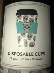 Eccolo~”SKULL & FLOWERS” Halloween~16 oz To Go Cups, Lids & Sleeves~NEW~12 Ct.