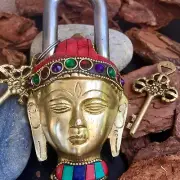 Buddha Antique lock Vintage Brass Padlock working lock skeleton key love lock