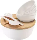 Salad Bowl Set, 9.8Inches Large Salad Bowl with Lid, Bamboo Salad Serving Bowl w
