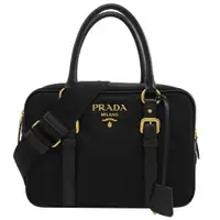 在飛比找PChome24h購物優惠-PRADA 1BB088 經典浮雕LOGO尼龍兩用手提包.黑