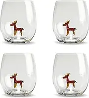 Gusto Buono Christmas World 10.5cm Borosilicate Water Glass 17.8oz with Reindeer Design Inside, Set of 4