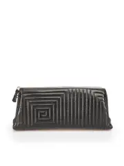 Vintage Black Leather Geometric Quilted Clutch