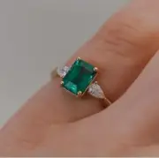 2.27 Ct Octagon Cut Natural Emerald Diamond Proposal Ring 14K solid Yellow gold