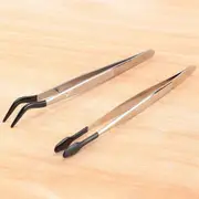2 pieces of rubber tip tweezers set for craft laboratory industrial hobby tweezers pliers jewelry stamp plastic box Black