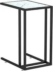 'vidaXL Tempered Glass Computer Side Table in White Marble & Iron, Sized 50x35x65 cm - Sturdy & Durable Coffee Table for Essentials