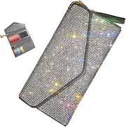[MYHOBBY] Card Wallet for Women,Bling Rhinestone Lightweight Pocket Card Cases Holder Zipper Coin Purse Money Organizer,White