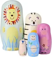 Stacking Dolls Painted Stacking Dolls Wooden Russian Animal Stacking Dolls 5pcs Stacking Dolls Wishing Doll for Kids Children Toy Birthday