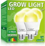 Grow Light Bulbs, LED Grow Light Bulb A19 Bulb, Full Spectrum Grow Light Bulb, Plant Light Bulbs E27 Base, 11W Grow Bulb 100W Equivalent, Grow Light for Indoor Plants, Seedlings, Blooming, 4 Pack