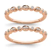 14k Rose Gold Real Diamond Set of 2 Wedding Bands