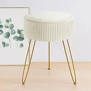 GERANT Multifunctional Vanity Stool,Modern Vanity Stools for Makeup Room,Velvet Round Ottoman Footrest Stool with Metal Legs, Upholstered Pleated Vanity Chair Stool for Living Room,Office(Beige)