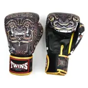 Twins Yakthai Leather Muay Thai Boxing Gloves White Kick Sparring Mitts Training