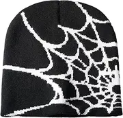 [XYIYI] Y2K Gothic Spider Pattern Knit Hat Women Slouchy Knitted Beanie Men Winter Warm Skull Cap