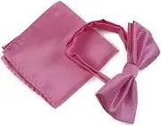[Zasel] Mens Baby Pink Plain Coloured Checkered Bow Tie & Matching Pocket Square Set