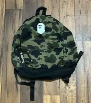 A Bathing Ape Bape Camo bookbag Backpack Green Black