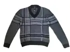 Hugo Boss Knit Pullover Sweater Black Gray M Medium Wool v neck NWT authentic