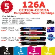 5x Compatible Toner 126A CE310A CE311A CE312A CE313A For HP CP1025 Pro100 M175