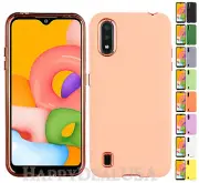 For Samsung Galaxy A01 - Rubberized Smooth ShockProof Cover Case w/Chrome Edge