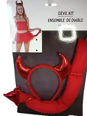 Red Devil Headband Horns 18 inch Tail New Halloween Costume