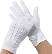 [MATORD] 2 Pairs White Nylon Gloves with Press Stud for Formal Tuxedos, Ceremonial Team Uniforms, Santa Claus, White, Large