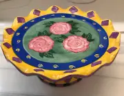 Pedestal Cake Stand Fluted Pastry Display Plate Seymor Mann Cottagecore Rose 11"