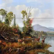 Landscape Deer Tile Mural Kitchen Bathroom Wall Backsplash Marble Ceramic