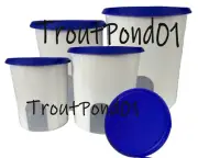 Tupperware Canister Set 4 Reminder Canisters Stacking Nesting Blue Seals New