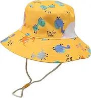 [Pichcppo] Kids Sun Hat,Sun Protective Toddler Bucket Hat,Baby Beach Hats,Summer Hat for Girls,Flowers (Ginger Dinosaur)