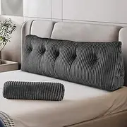 Z-hom Queen Pillow Headboard with 2 Roll Pillow, Triangular Wedge Headboard Pillow, Large Reading Pillow Bed Reading Pillow for Bed Sitting Up Sleeping, Backrest Pillow for Back Pain Relief, Grey