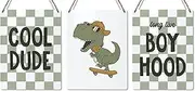 JXREQ Kids Room Wall Art Decor, Boys Bedroom Wall Art Toddler Wall Decor Set of 3, Nursery Boys Hanging Wood Decor, Kids Room Wall Decor Little Boy Hood Dinosaur Wall Art, 10x7.8 Inch