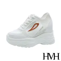 在飛比找momo購物網優惠-【HMH】時尚縷空網面金蔥線條拼接個性厚底內增高休閒鞋(紅)