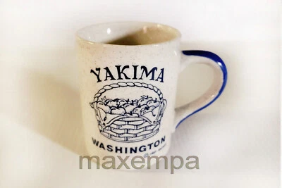 Mug Yakima Washington Apple Tree Flowers Basket Beige & Blue Stylish Ceramic Cup