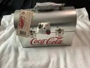 Collectible Coca Cola Metal Lunch Box Silver Tone Coke Bottle Handle NWT