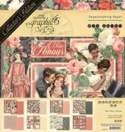 Graphic 45 MON AMOUR 8x8 Paper Pack 24 Sheets Love Mixed Media DCE