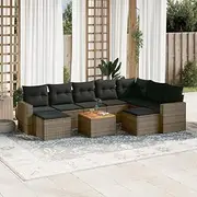 10 Piece Garden Sofa Set with Cushions Grey Poly Rattan, Garden Furniture Sets