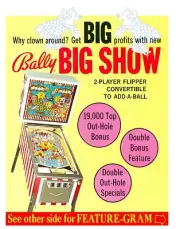 Bally Big Show Pinball Flyer EX condition