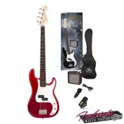 SX SB2SKCAR 4 String P Style Bass Guitar Pack with Amp and Accessories