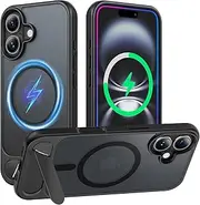 TAURI for iPhone 16 Case 6.1" with Adjustable Stash Stand, Compatible with MagSafe, Translucent Matte Back, Military-Grade Protection, Shockproof Kickstand Magnetic Phone Cover - Black