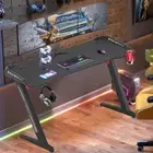 140CM Gaming Desk with RGB LED Lights Carbon Fibre Surface Gaming Computer Table